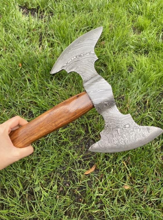 Handmade Damascus Steel Axe Hatchet Viking Axe Double Headed Axe with Leather Sheath