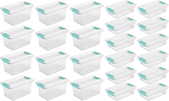 Sterilite Medium Clip Latch Lid Storage Container Tote 12 Pack and Small Clip Latch Lid Storage Container Tote 12 Pack for Home Organization