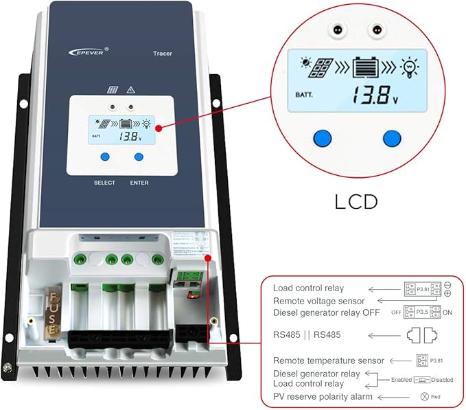EPEVER 100A MPPT Solar Charge Controller 12V/24V/36V/48V DC Automatically Identifying System Voltage Max.PV 150V Solar Panel Regulator (Tracer 10415 an)