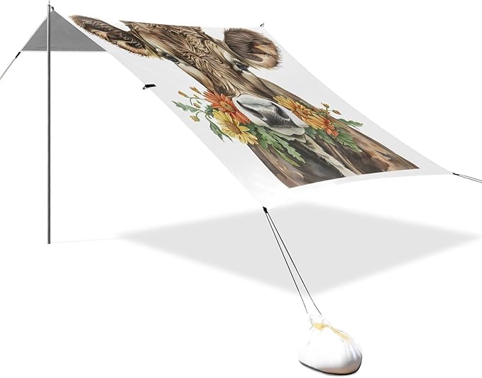 ALAZA Watercolor Cows Beach Tent Sun Shelter UPF50+ Protection Beach Shade Canopy w/ 4 Sandbags for Outdoor Camping Fishing Backyard Fun Picnic 10x9 ft