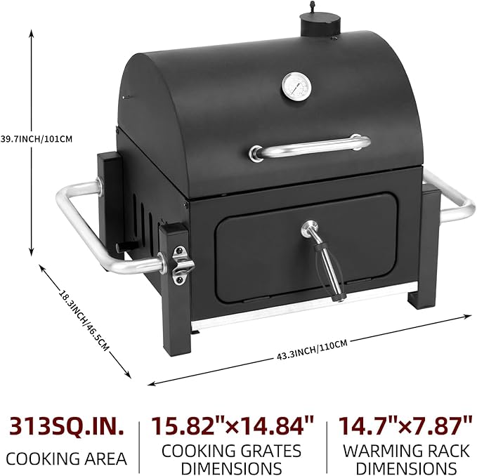 Portable Charcoal Grill Tabletop Outdoor Barbecue Smoker Small BBQ Grill for Outdoor Cooking Backyard Camping Picnics Beach by DNKMOR