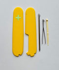 Replacement Covers For Victorinox Scales Plus 91mm Plastic Handles With Toothpick Tweezers And Ballpoint Pen Glowing Cross (Yellow)