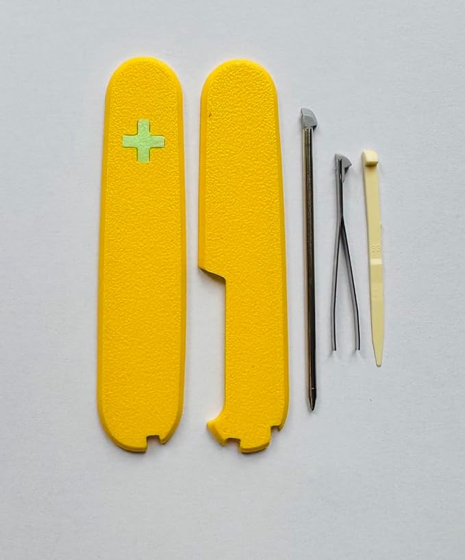 Replacement Covers For Victorinox Scales Plus 91mm Plastic Handles With Toothpick Tweezers And Ballpoint Pen Glowing Cross (Yellow)