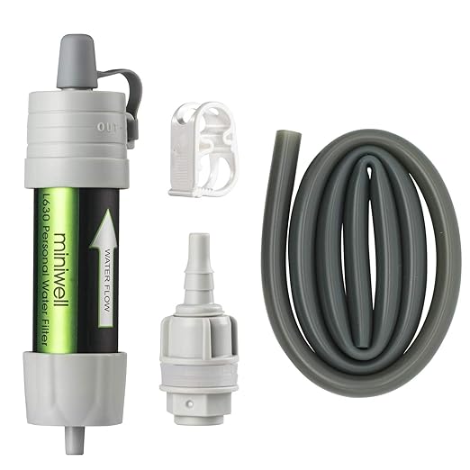 Miniwell Gravity Water Filter Straw - Ultralight Versatile Hiker Filter with Bucket Connector (Grey)