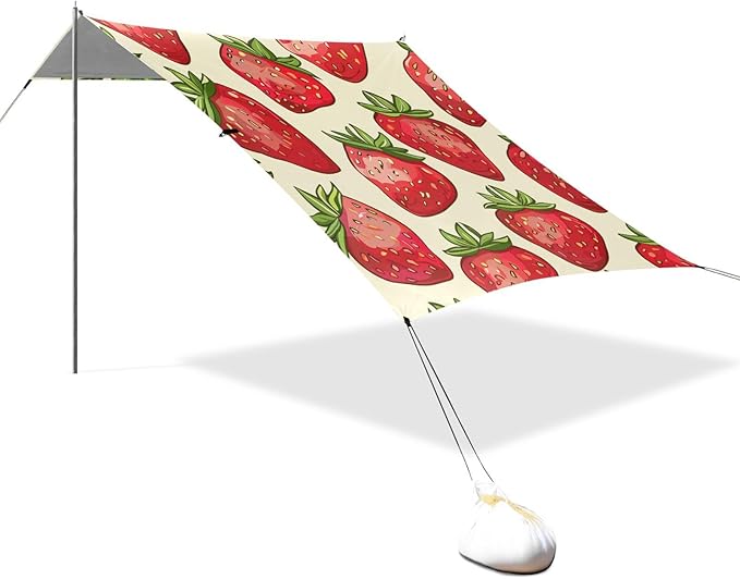 ALAZA Strawberry Seamless on Yellow Beach Tent Sun Shelter Portable Canopy Sunshade for Outdoor Camping Picnics Backyard Fun 10x9 ft