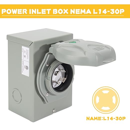 30 Amp Generator Power Inlet Box with Pre-Drilled Knockouts NEMA L14-30P Generator Plug 125/250V 7500W 30A Power Inlet Box Generator Transfer Switch for Outdoor Use ETL Listed