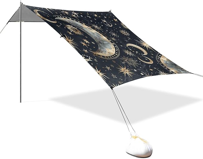 ALAZA Astrology Bohemian Moon Stars Beach Tent Sun Shelter Portable Canopy Sunshade for Outdoor Camping Picnics Backyard Fun 10x9 ft