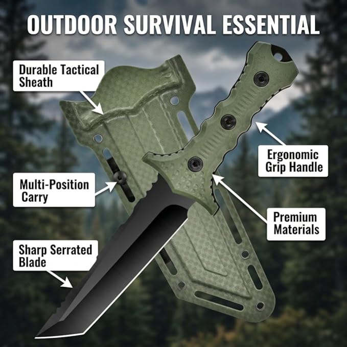 10.5 Fixed Blade Survival Knife with Protective ABS Sheath - High Hardness Stainless Steel Outdoor Knife - Ergonomic Non-Slip ABS Handle - Professional Utility Tool for Camping Hiking and Fishing