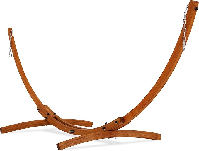 Lazy Daze Hammocks 10.5 FT Outdoor Arc Wood Hammock Stand 2 Person Hard Pine Wood Hammock Stand with Carabiners and Chains for Outdoor Patio Garden Poolside 300lb Capacity Brown