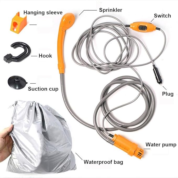 Car ShowerPortable Camping ShowerRegulatorThree-Layer Three-Dimensional Water OutletAbs+Rubber Material12v Camp Shower Headfor Pet BathCar Washing