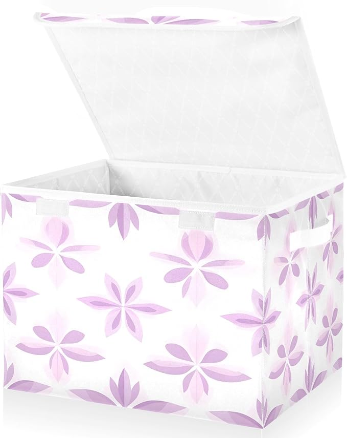 Collapsible Storage Bins with Lids Geometric Lavender Foldable Fabric Organizer Baskets for Closet Home &amp Seasonal Decor 16.5x12.6x11.8 Inches