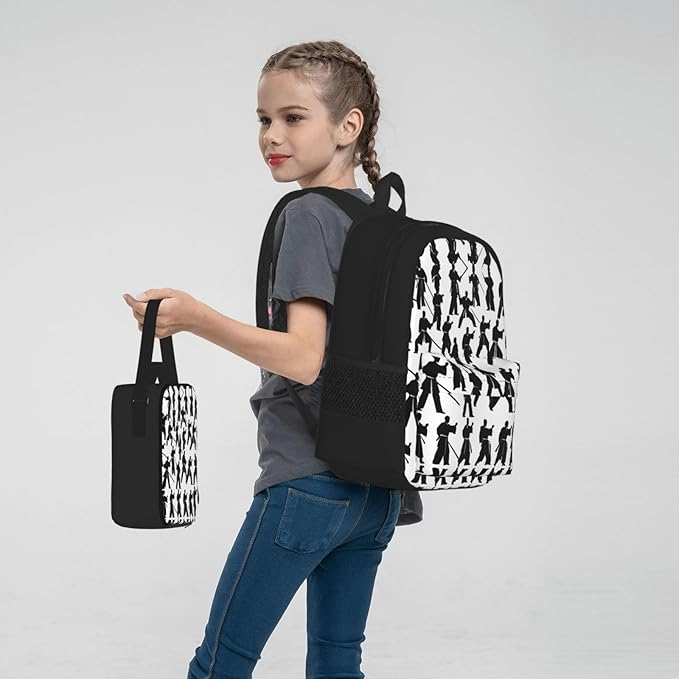 Silhouettes Of Martial Arts Backpack With Lunch Box 3 In 1 Set With Pencil Case Large Capacity Backpack With Chest Strap