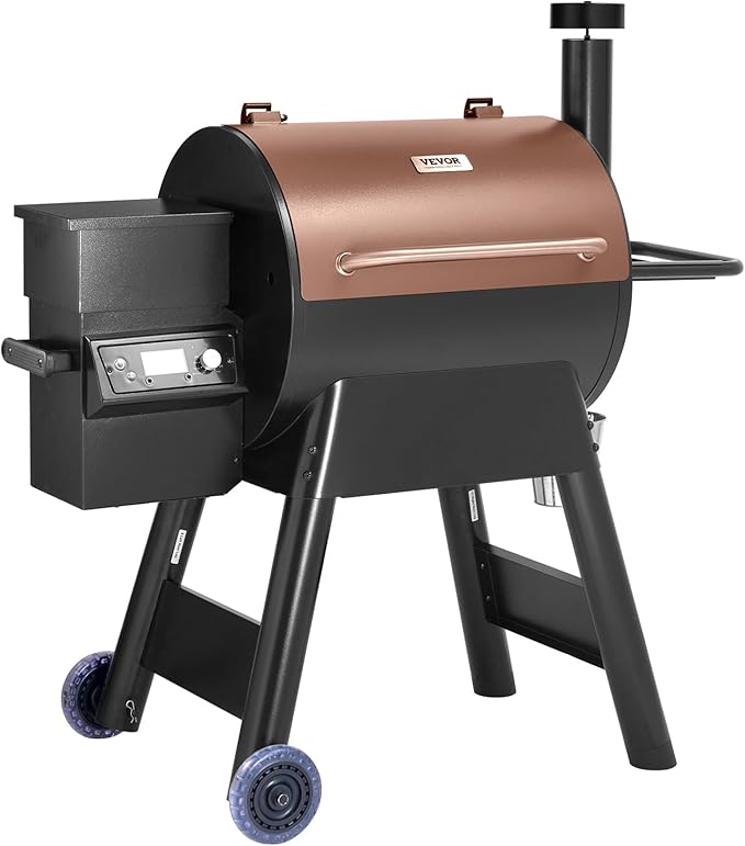 VEVOR Wood Pellet Grill Smoker 8 in 1 BBQ Grills for Outdoor Cooking 575 Square Inches Cook Area Electric Grill and Smoker with LCD Screen Controller Meat Probe 500°F Max Temperature Black