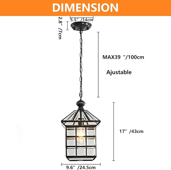 Milaii Copper Bronze Outdoor Pendant Light Fixtures Exterior Lantern Pendant Lighting Oil Rubbed Bronze Waterproof Hanging Porch Light with Clear Glass Anti-Rust Patio Entryway Outdoor Chandelier