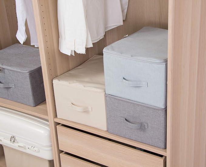 iwill CREATE PRO Collapsible Rigid Storage Bins with Lid Shelves Clothes Storage Cubes Tide Up Your Wardrobe Beige Set of 2