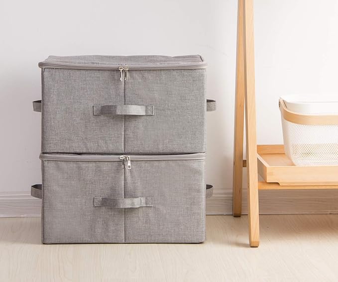iwill CREATE PRO Pack of 3 17.7 * 13.8 * 9.8 Stackable Folding Storage Baskets with Lid &amp Carry Handles &amp Memo Pocket Good Wardrobe Separator Bins Dark Gray