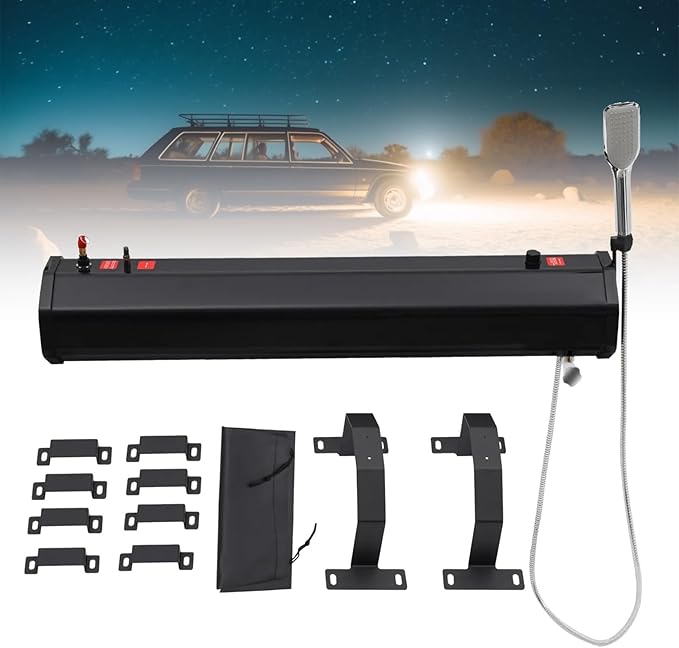 Pressurized Water Tank for Camping Shower Off Road Shower Roof Rack Shower for Overlanding Portable Water Storage for Vehicles Trucks SUVwith 4.9ft Water Hose 30L
