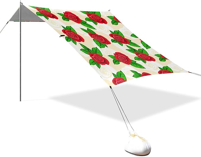 Beach Canopy with Windproof Ropes &amp Sandbags Beach Tent Sun Shade Sun Shelter for Camping Trips Fishing Backyard Fun or Picnics Rose