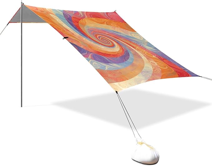Palevioletred Tie-dye Background Vibrant Colors and Swirling Patterns Beach Cabana Tent UPF50+ Protection Water-Resistant Shade Sun Shelter with Sandbags Sand Shovel Poles for Camping
