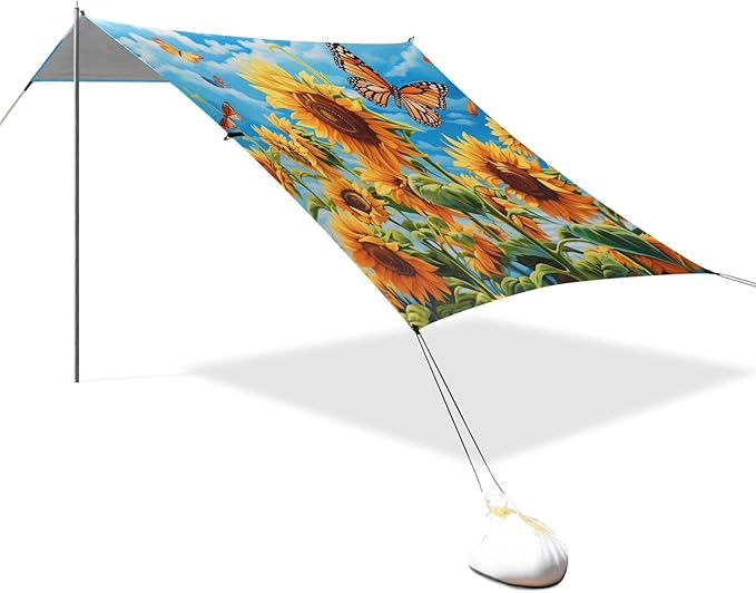 ALAZA Blooming Sunflowers Blue Sky Blue Butterflies Beach Tent Sun Shelter Portable Canopy Sunshade for Outdoor Camping Picnics Backyard Fun 10x9 ft