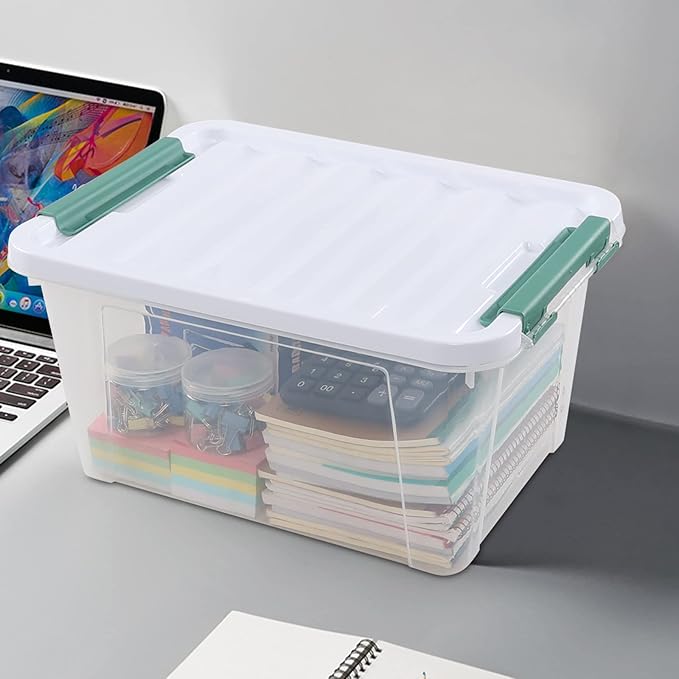 Pekky 20 Quart Clear Storage Bin with Lid 6 Pack Plastic Latching Container Box