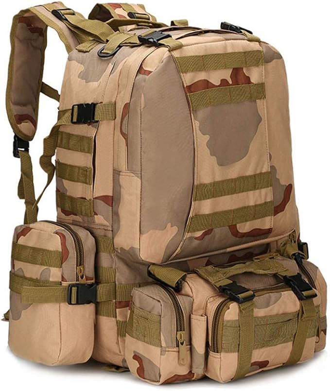 Outdoor Sports Pack Hiking Bag Tactical Rucksack Camo Knapsack Combat Camouflage Molle 55L Tactical Backpack - 3 Color Desert