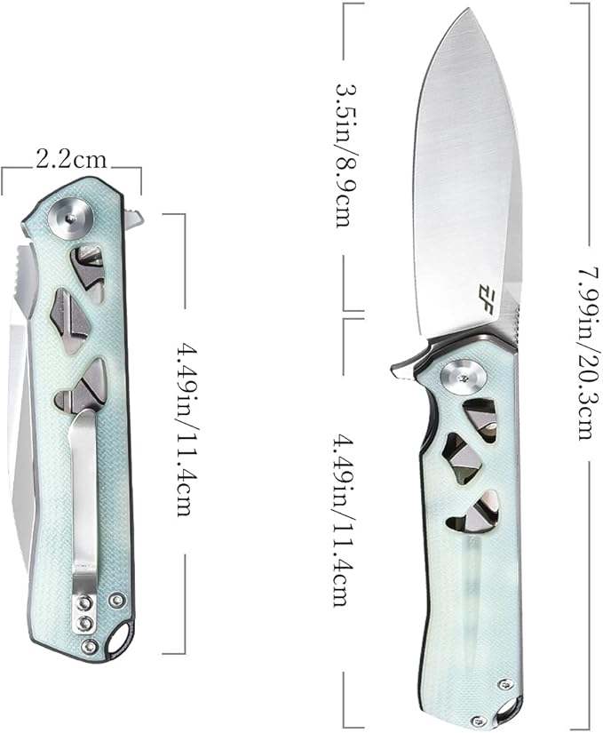 Eafengrow EF959 Pocket Folding Knife D2 Steel Blade G10 Handle EDC Knife Liner Lock Ball Bearing Tactical Pocket Knife Flipper Knife for Camping Tactical Hiking Survival Outdoor(Jade)