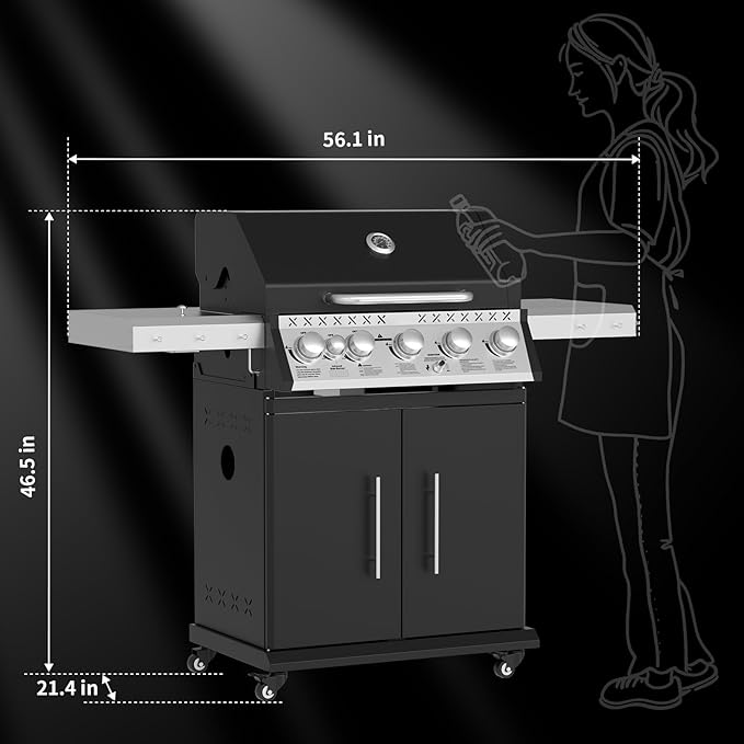 Propane Gas Grill 5+1 Stainless Steel Barbecue Grill with Infrared Side Burner for Outdoor Cooking