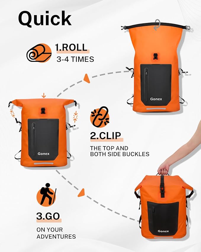 Gonex Ultralight Waterproof TPU Backpack 55L Roll Top Dry Bag with Comfortable Padded Back Panel for Kayaking Boating Camping Fishing TravelOrange