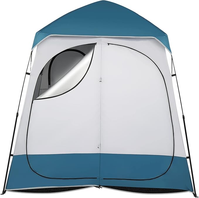 2 Room Shower Double Dressing Tent 7.5 FT Instant Pop Up Shelter with Carrying Bag Privacy Changing Room Tent for Portable Toilet Easy Setup for Camping DressingBlue/White