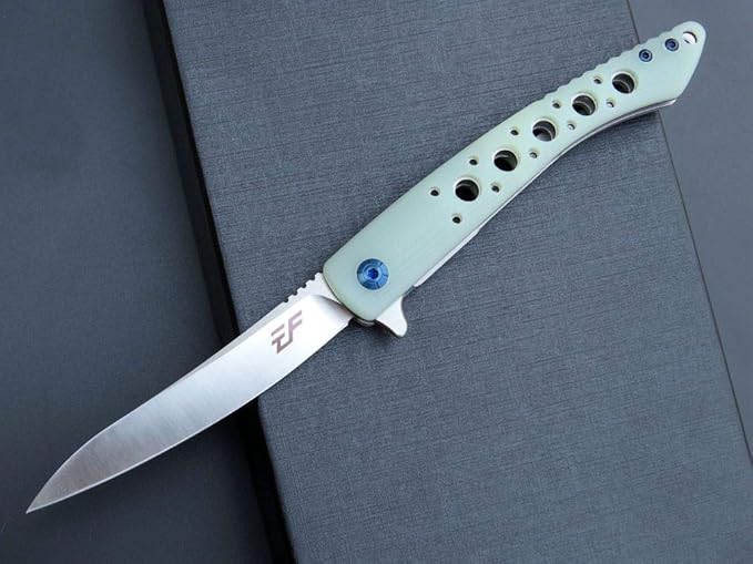 Eafengrow EF943 EDC Folding Knife D2 Steel Blade G10 Handle Flipper Knifes with Pocket Clip for Camping Hiking Survival Outdoor(jade)