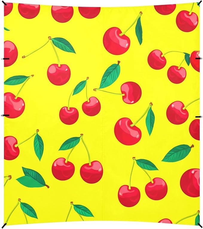 Beach Canopy with Windproof Ropes &amp Sandbags Beach Tent Sun Shade Sun Shelter for Camping Trips Fishing Backyard Fun or Picnics Red Cherries