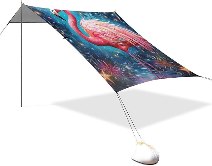 ALAZA Exotic Flamingo Stars Beach Tent Sun Shelter Portable Canopy Sunshade for Outdoor Camping Picnics Backyard Fun 10x9 ft