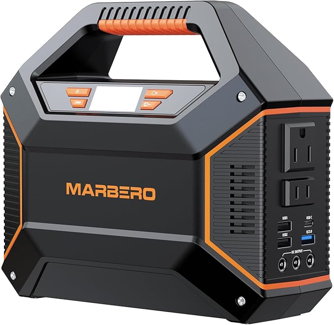 MARBERO Portable Power Station 155Wh Portable Charger 100W Power Station with 6 Outputs 2x 110V AC Outlet LED Flashlight for Home Blackout Camping RV Travel Ultra-Light &amp Silent Fan UL Certifie