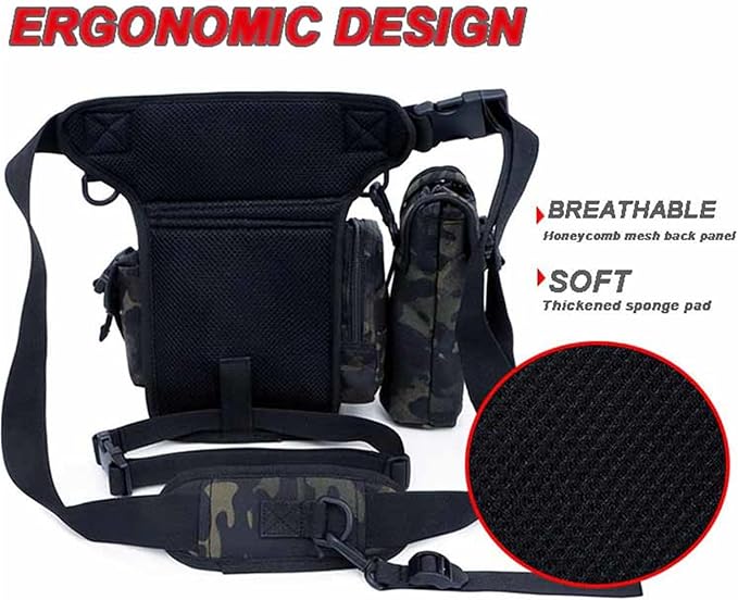 Tactical Drop Leg Bag Nylon Thigh Fanny Pack for Men Women Motorcycle Leg Pouch for Outdoor Travel Sports Cycling Fishing Riding Hiking Camping with Water Bottle Pouch (Desert)