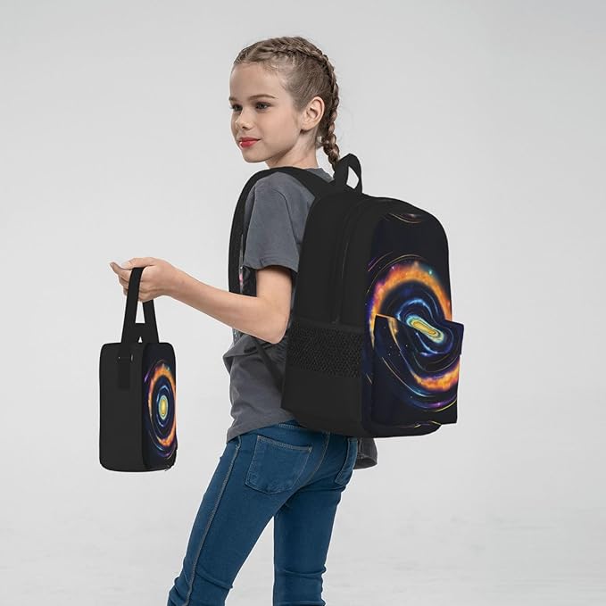 3pcs Backpack Sets Space Spiral Cosmic Energy Printed Backpacks Set With Lunch Bag Pencil Pouch