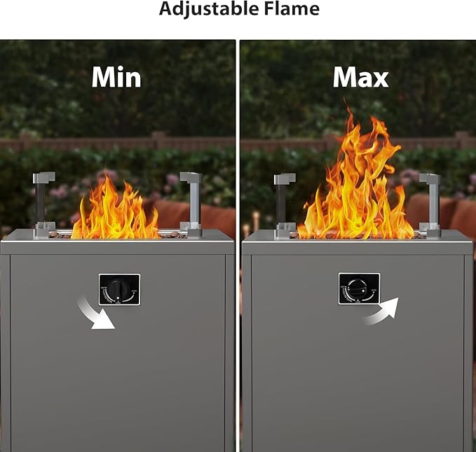 20 Square Smokeless Propane Fire Pit Table 50000 BTU Portable Outdoor Patio Heater with Lava Rocks Glass Wind Guard &amp Cover for Deck Backyard Garden Camping (Black)