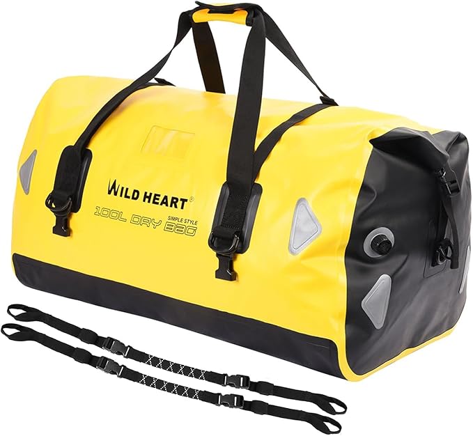 WILD HEART Waterproof Motorcycle Duffel Bag PVC500D Double-bottom With Rope Straps and Inner Pocket 40L 66L 100L for Kayaking Camping BoatingMotorcycle