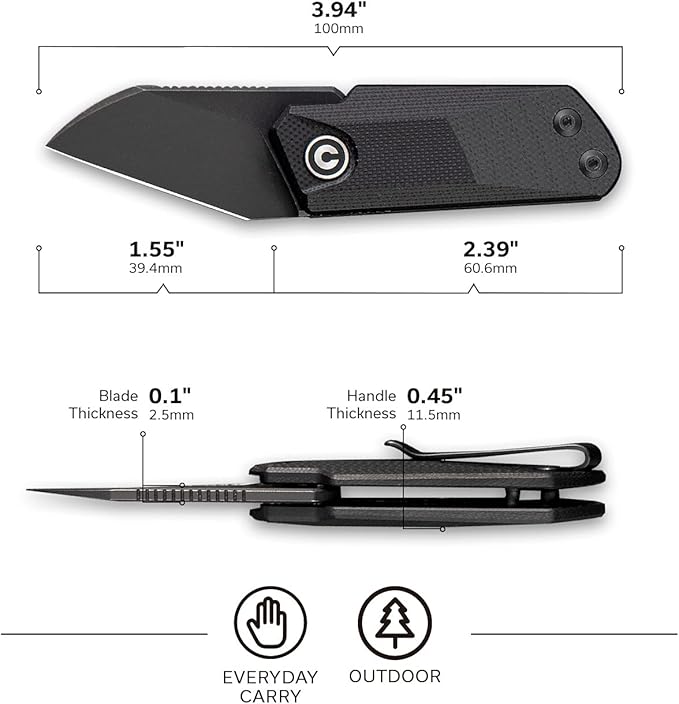 CIVIVI Ki-V Front Flipper Pocket Knife Double Detent Slip Joint Small Folding Knife with Deep Carry Pocket Clip For Easy EDC C2108B (Black)