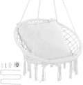 VEVOR Hanging Hammock Swing Chair 330 lbs Capacity Macramé Hanging Chair with Cushion and Mounting Hardware Cotton Rope Swing Chair for Bedroom Balcony Patio Garden White