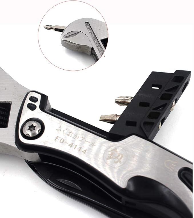 15-in-1 MultiTool Adjustable Crescent Wrench Knife LED Light Screwdriver Bits Hex Wrenches Camping Hiking Tool