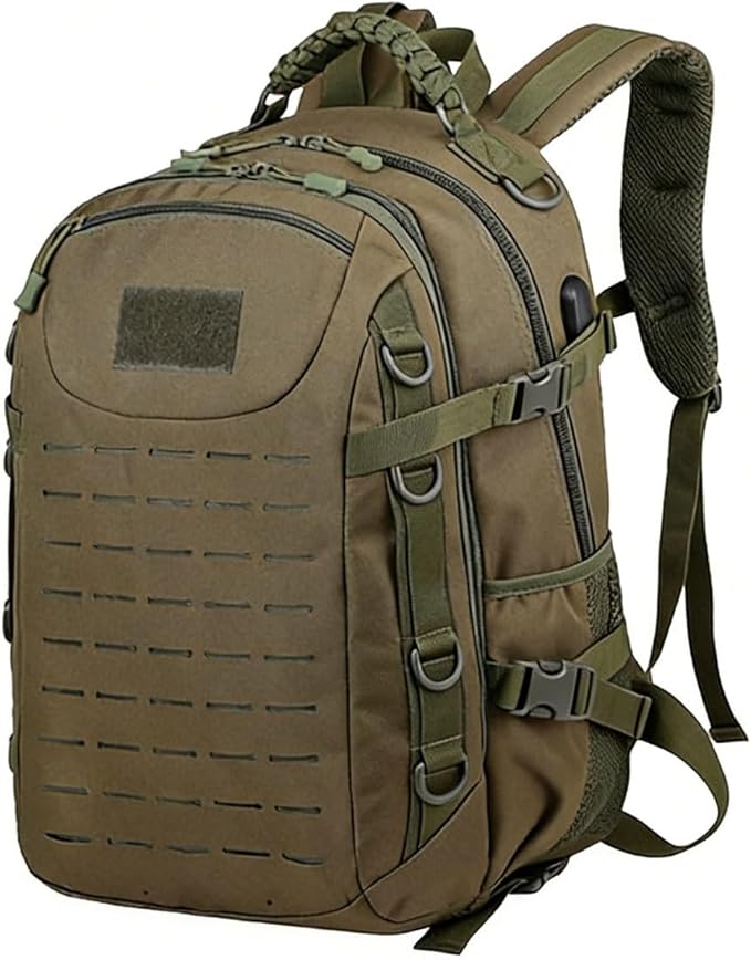 LINGYUE Tactical Backpack Bagpack Waterproof Hiking With USB Port 14 Laptop Compartment For Outdoor Camping Travel(F)