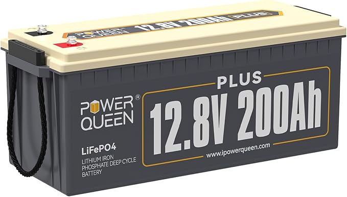Power Queen Batería Litio 12V 200Ah PLUS Max.2560W Potencia de Salida Batería LiFePO4 Recargable con 200A BMS 15000+ Ciclos Profundos para Off-grid Energía Solar Campistas Autocaravanas RV Marina Casa
