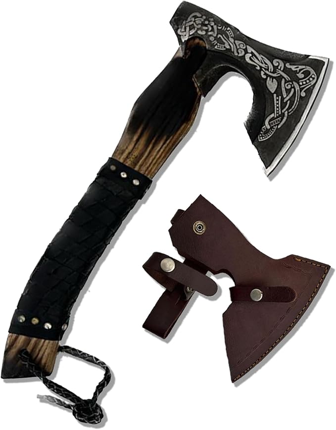 Handmade Viking Axe with Pure Leather Sheath | Real Handmade Outdoor Hunting OR Camping | Viking Gifts for Men (Black)