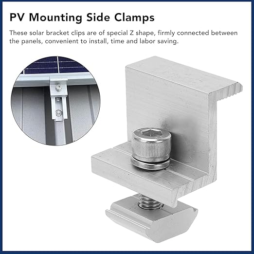 Solar Panel End Clamp Mounting Bracket Aluminum Z Clip for PV Module Rail Grounding on RV Boat Trailer Roof (35mm)