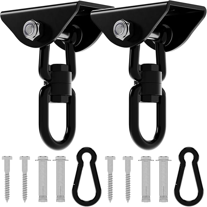360°Rotating Hammock Hanging Kit Heavy Duty 1200 lb Capacity Stainless Steel Hanging Swing Hooks 2 Pack Swing Hanger for Yoga Hammock Chair Sandbag Swing Sets(Black