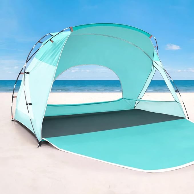 Beach Tent Portable Sun Shelter for 2/3/4/6-8 Person with UPF 50+ UV Protection Easy Setup Waterproof Beach Shade Canopy Cabana for Family Outdoor and Picnics Fishing with Carrying Bag