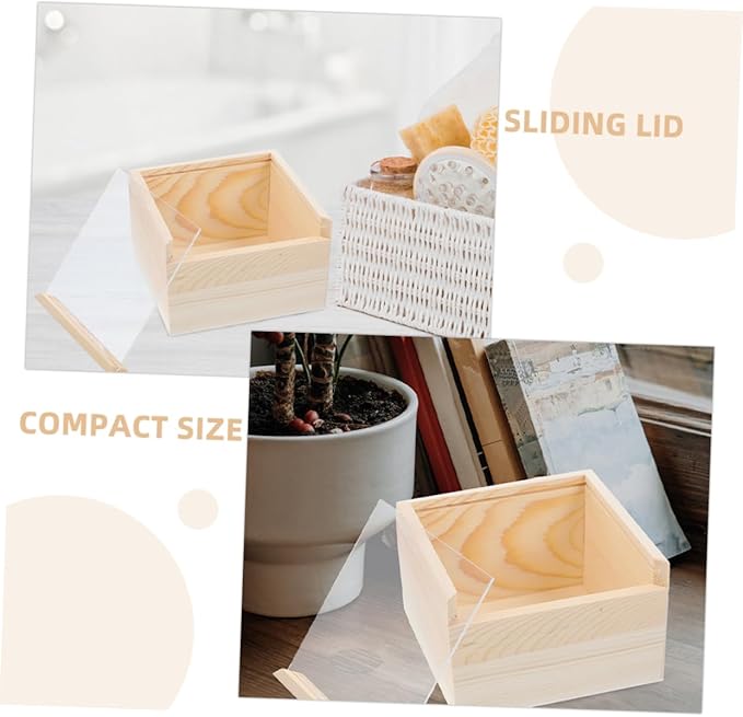 2Pcs Acrylic Storage Box Slide Lid Organizing Wood Container for Home Office and Craft Supplies