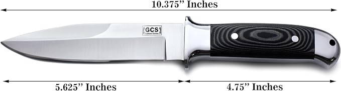 GCS Handmade D2 Steel Hunting Knife with Black And White Micarta with Steel Bolsters Handle Full Tang Blade and Leather Sheath for Hunting Hunting Camping Survival EDC-GCS 940
