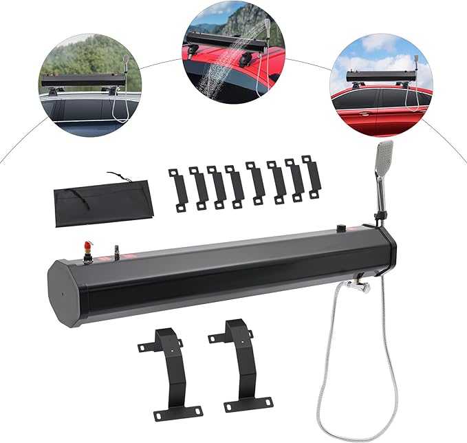 YIYIBYUS Roof Rack Water Tank 1.6Bar Road Shower Portable Water Tank for Camping Roof Mounted Outdoor Water Supply Shower Kit with Storage Bag 5.58 Feet of Water Hose